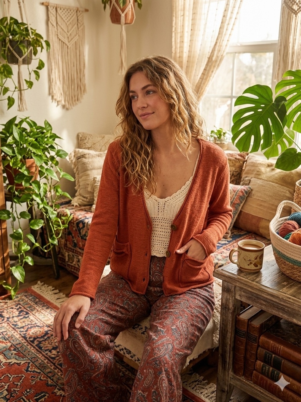 Willow Rust Orange Button-Front Women's Cardigan
